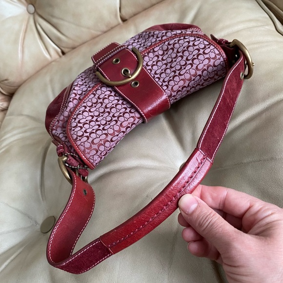 Vintage Coach Soho Signature Shoulder Bag Burgundy Jacquard Suede 6818 - Picture 10 of 15